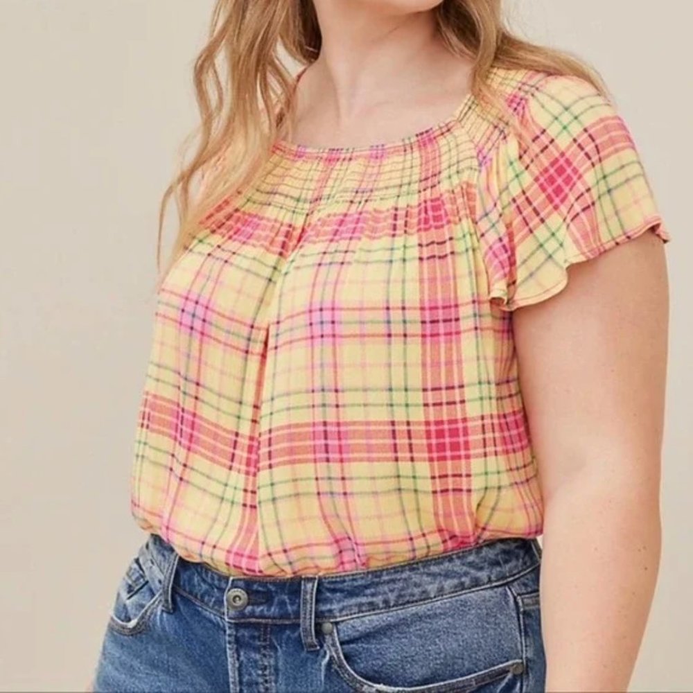 Torrid Yellow & Pink Plaid Shirt Size 4